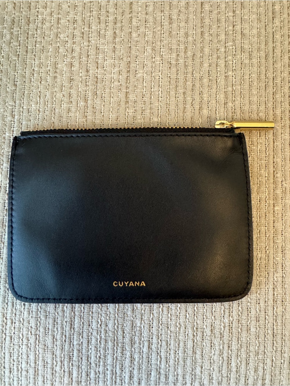Cuyana Black Leather Zip Card Wallet with Gold Monogram - Picture 2 of 6